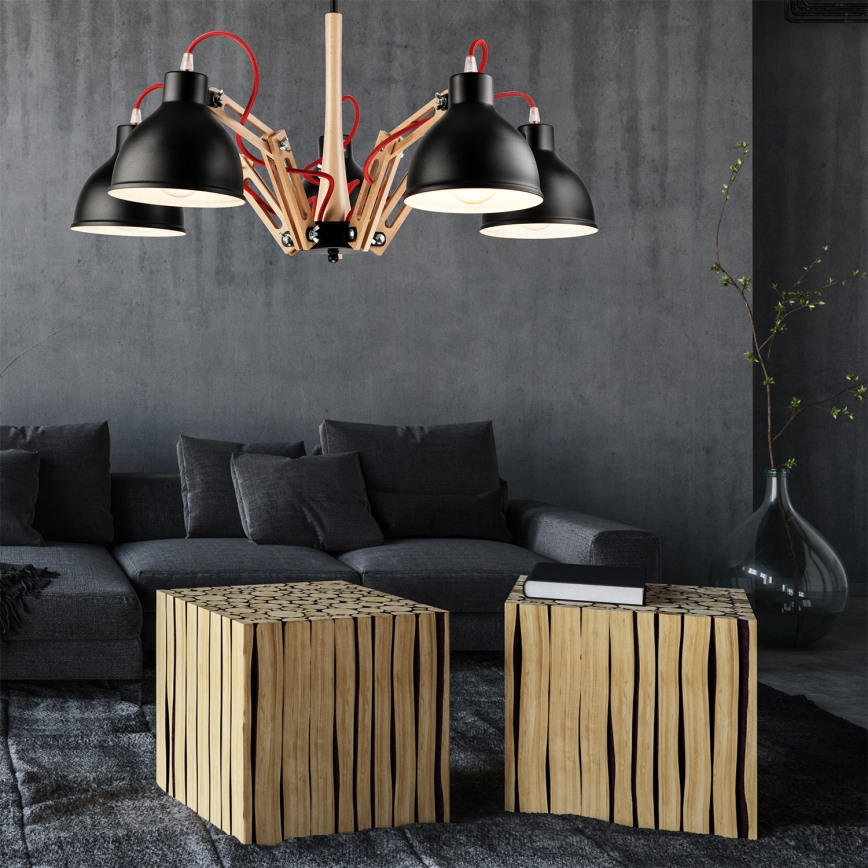 Fäst ljuskrona MARCELLO 5xE27/60W/230V bok - FSC certifierade