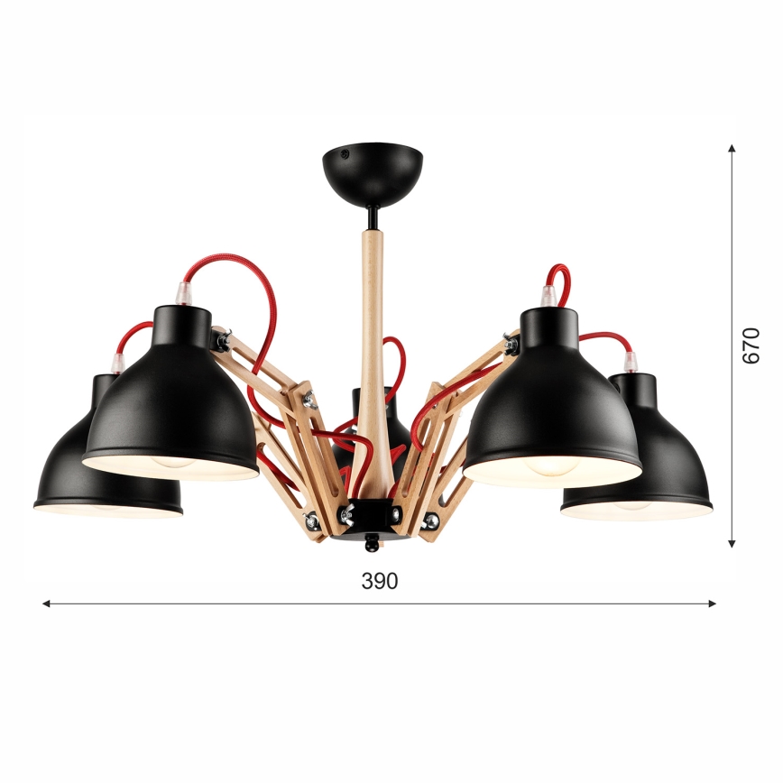 Fäst ljuskrona MARCELLO 5xE27/60W/230V bok - FSC certifierade