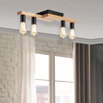 Fäst ljuskrona MATTE 4xE27/15W/230V svart/ek