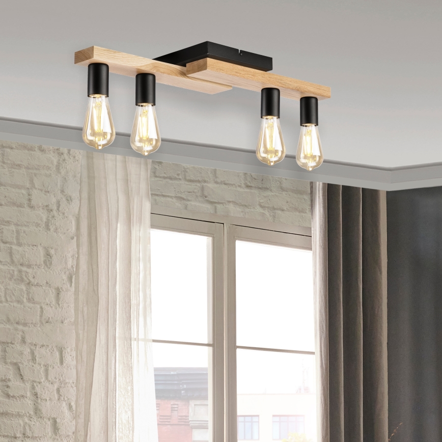 Fäst ljuskrona MATTE 4xE27/15W/230V svart/ek
