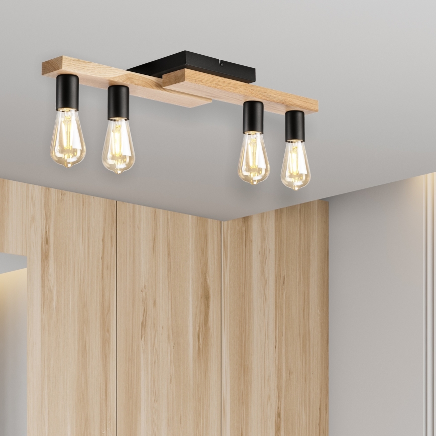 Fäst ljuskrona MATTE 4xE27/15W/230V svart/ek