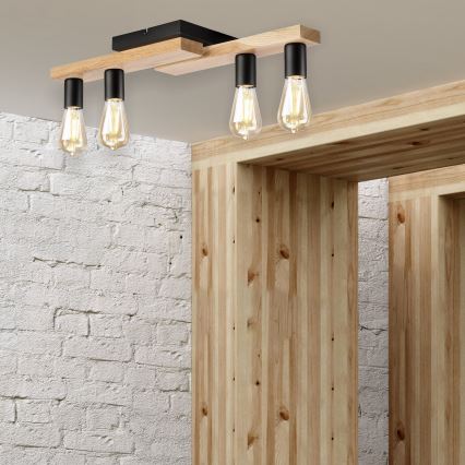Fäst ljuskrona MATTE 4xE27/15W/230V svart/ek