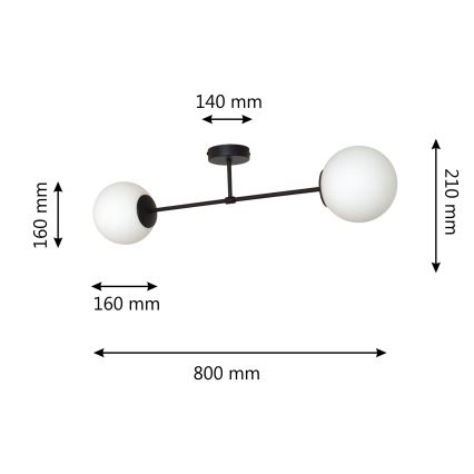 Fäst ljuskrona MOON 2xE27/15W/230V svart