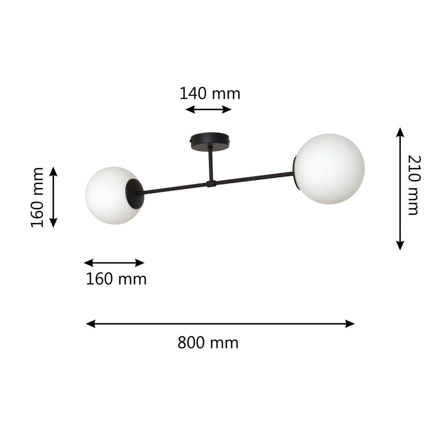 Fäst ljuskrona MOON 2xE27/15W/230V svart