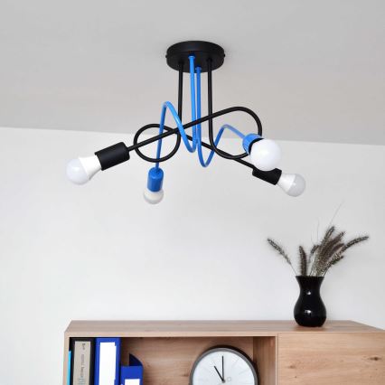 Fäst ljuskrona OXFORD 4xE27/15W/230V svart/blå