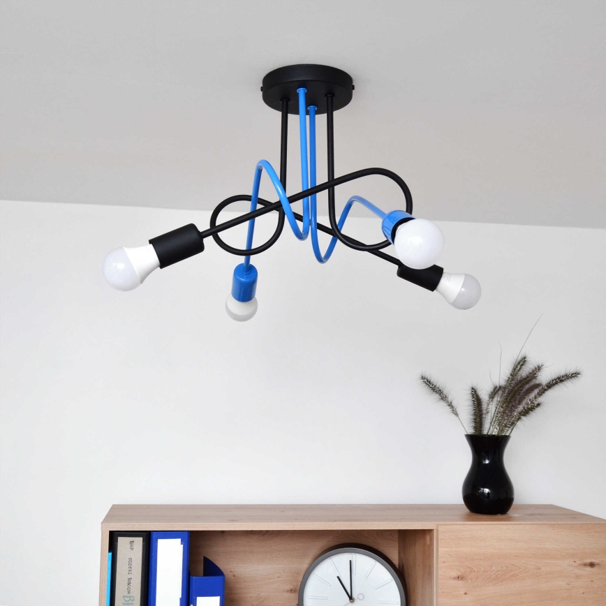Fäst ljuskrona OXFORD 4xE27/15W/230V svart/blå