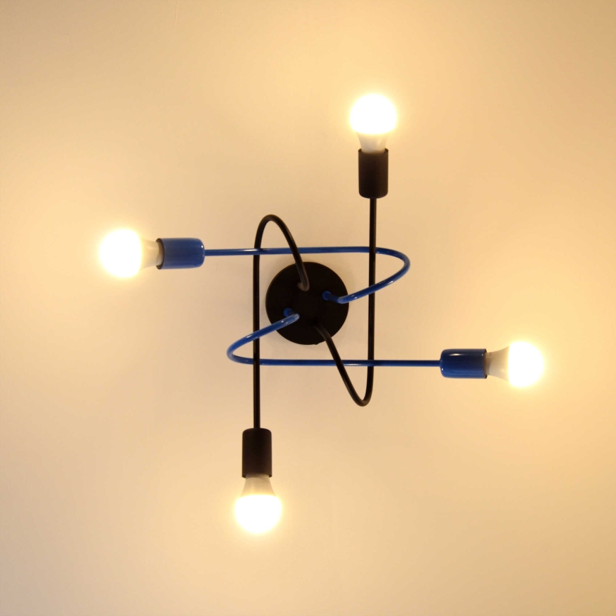 Fäst ljuskrona OXFORD 4xE27/15W/230V svart/blå