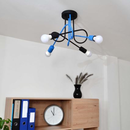 Fäst ljuskrona OXFORD 4xE27/15W/230V svart/blå