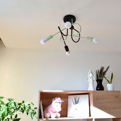 Fäst ljuskrona OXFORD 4xE27/15W/230V svart/grön