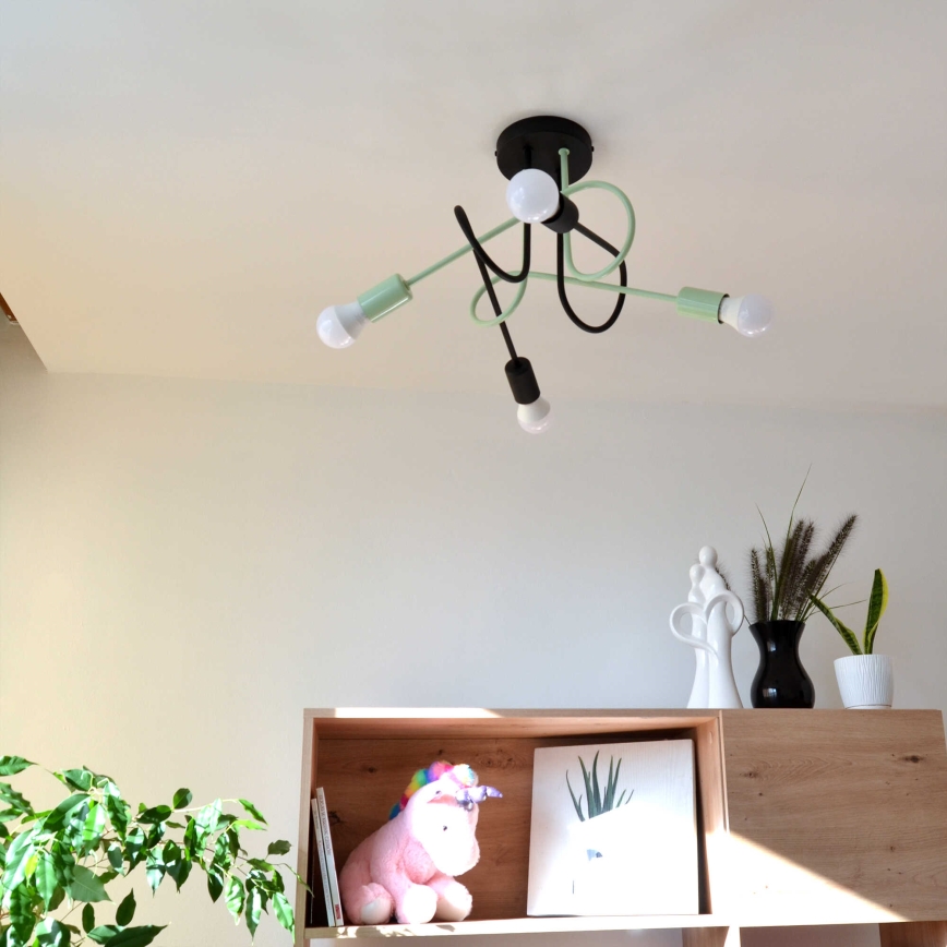 Fäst ljuskrona OXFORD 4xE27/15W/230V svart/grön