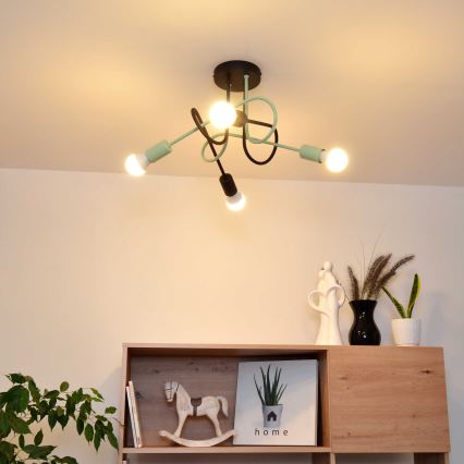 Fäst ljuskrona OXFORD 4xE27/15W/230V svart/grön