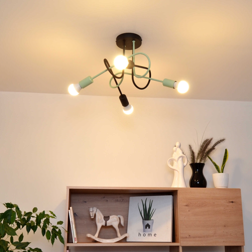 Fäst ljuskrona OXFORD 4xE27/15W/230V svart/grön