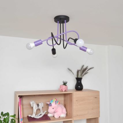Fäst ljuskrona OXFORD 4xE27/15W/230V svart/lila