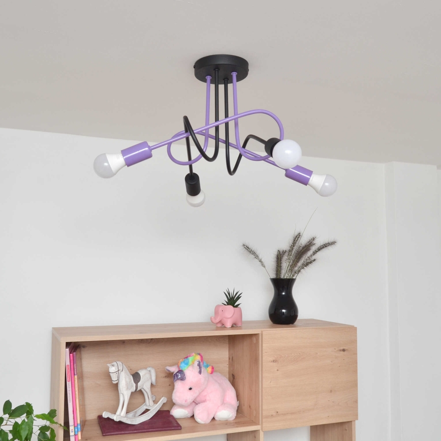 Fäst ljuskrona OXFORD 4xE27/15W/230V svart/lila