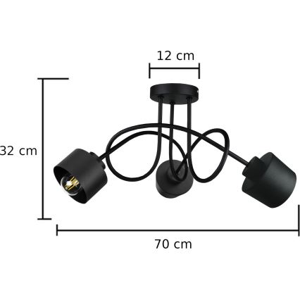 Fäst ljuskrona SIMPLY BLACK 3xE27/60W/230V