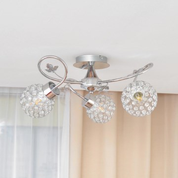 Fäst ljuskrona SOPHIA 3xE27/15W/230V skinande krom/genomskinlig