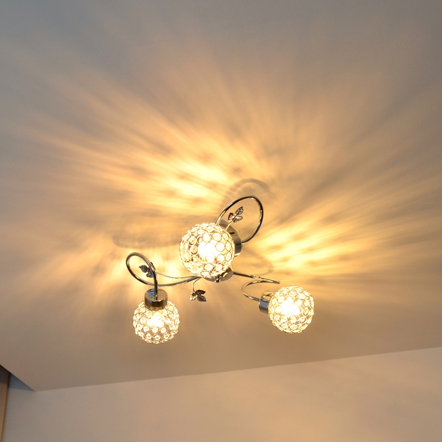 Fäst ljuskrona SOPHIA 3xE27/15W/230V skinande krom/genomskinlig