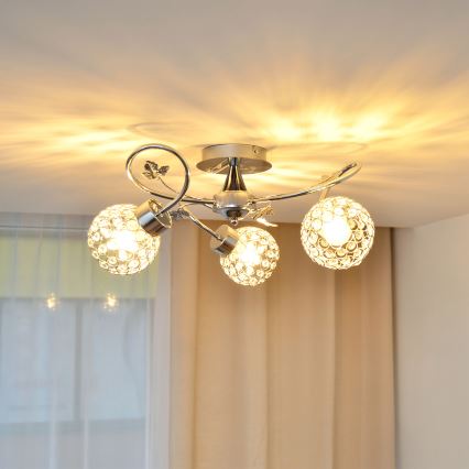 Fäst ljuskrona SOPHIA 3xE27/15W/230V skinande krom/genomskinlig