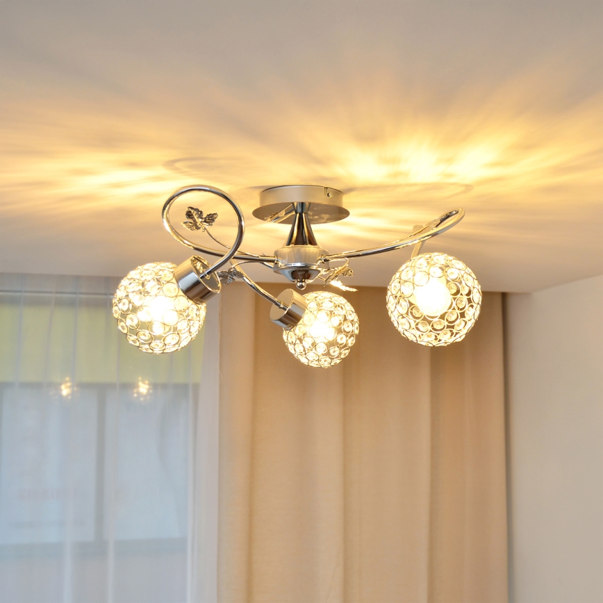 Fäst ljuskrona SOPHIA 3xE27/15W/230V skinande krom/genomskinlig