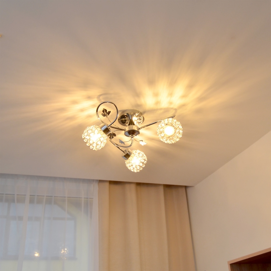 Fäst ljuskrona SOPHIA 3xE27/15W/230V skinande krom/genomskinlig