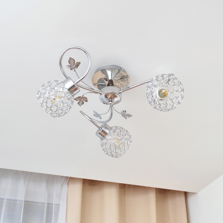 Fäst ljuskrona SOPHIA 3xE27/15W/230V skinande krom/genomskinlig