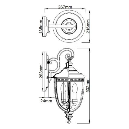 Feiss - Vägglampa för utomhusbruk ENGLISH BRIDLE 3xE14/60W/230V IP44