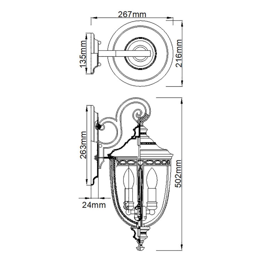 Feiss - Vägglampa för utomhusbruk ENGLISH BRIDLE 3xE14/60W/230V IP44