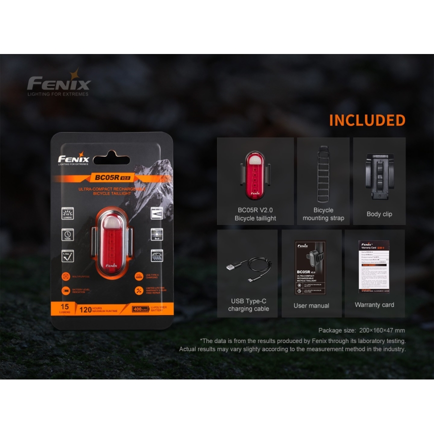 Fenix BC05RV20 - LED Uppladdningsbar Fick lampa LED/USB IP66 15 lm 120 h