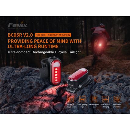 Fenix BC05RV20 - LED Uppladdningsbar Fick lampa LED/USB IP66 15 lm 120 h
