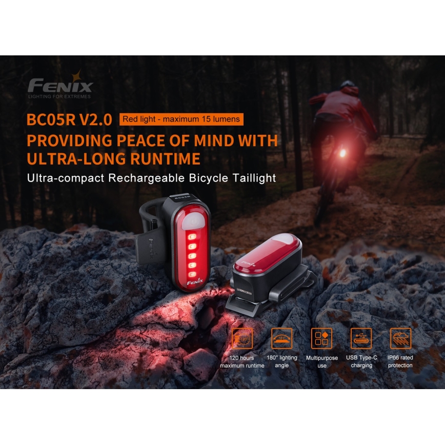Fenix BC05RV20 - LED Uppladdningsbar Fick lampa LED/USB IP66 15 lm 120 h