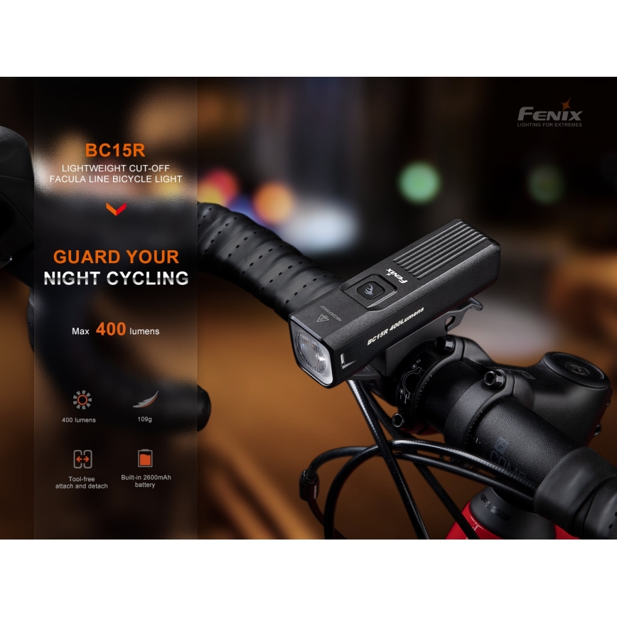 Fenix BC15R-LED Dimbar uppladdningsbar cykellampa LED/USB IP66 400 lm 31,5 timmar