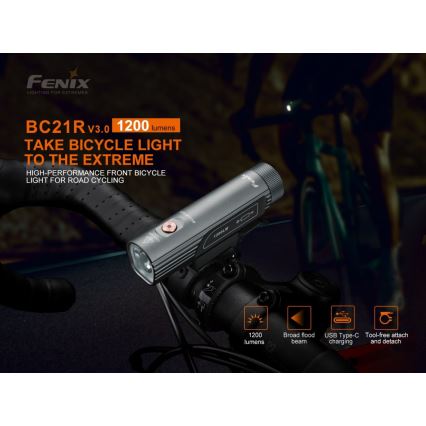 Fenix BC21RV30 - LED Uppladdningsbar cykellampa LED/USB IP68 1200 lm 33 timmar