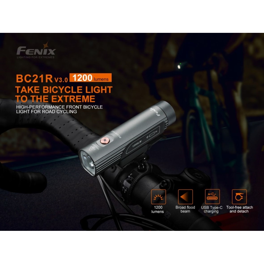 Fenix BC21RV30 - LED Uppladdningsbar cykellampa LED/USB IP68 1200 lm 33 timmar