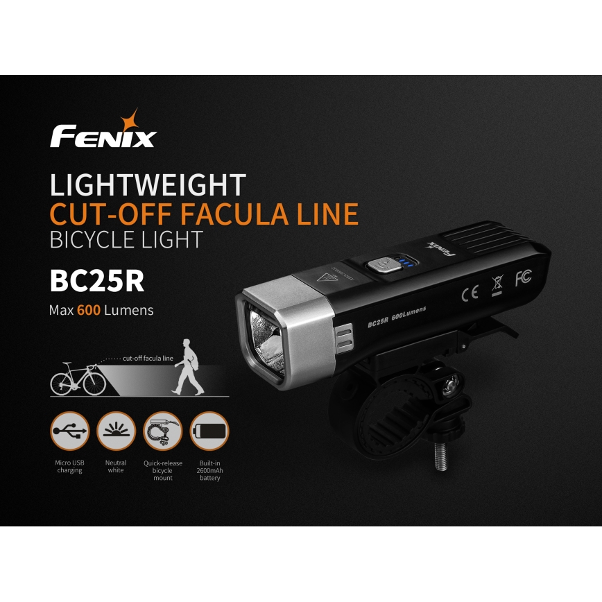Fenix BC25R - LED Uppladdningsbar Fick lampa LED/USB IP66 600 lm 36 h