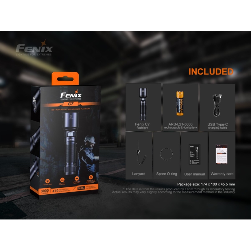 Fenix C7 - LED Ljusreglerad rechargeable flashlight 1xLED/1x21700 IP68 3000 lm 68 h
