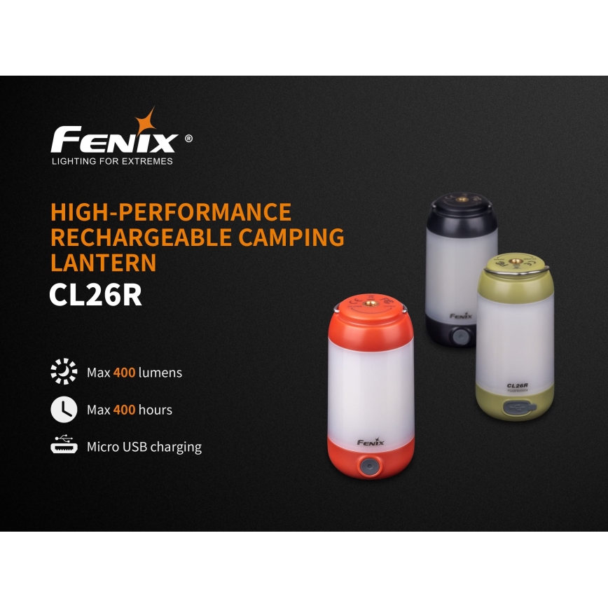 Fenix CL26RRED - LED dimbar bärbar uppladdningsbar lampa LED/USB/2xCR123A IP66 400 lm 400 h 2600 mAh orange