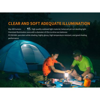 Fenix CL26RRED - LED dimbar bärbar uppladdningsbar lampa LED/USB/2xCR123A IP66 400 lm 400 h 2600 mAh orange