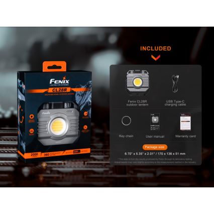 Fenix CL28R - LED Ljusreglerad uppladdningsbar strålkastare med en strömbank LED/USB IP66 2000 lm 360 h 10000 mAh