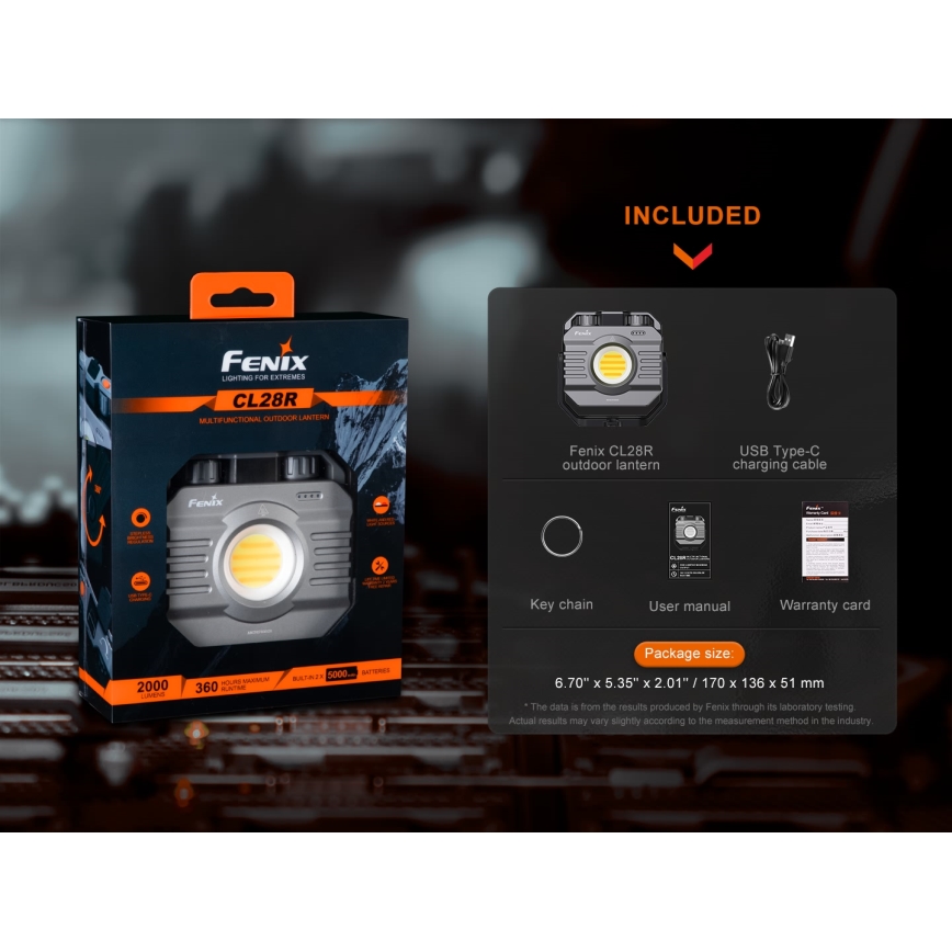 Fenix CL28R - LED Ljusreglerad uppladdningsbar strålkastare med en strömbank LED/USB IP66 2000 lm 360 h 10000 mAh