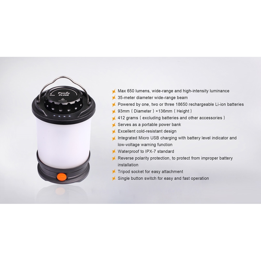 Fenix CL30R - LED bärbar uppladdningsbar lampa LED/USB/6xCR123A IPX7 650 lm 300 h 2600 mAh