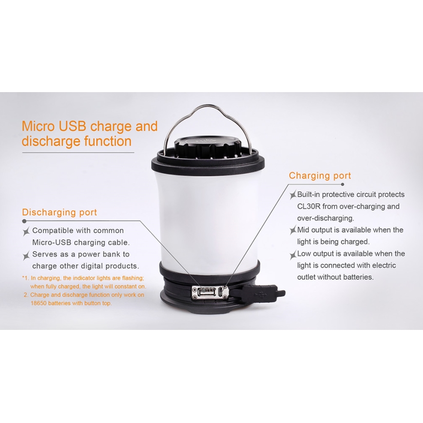 Fenix CL30R - LED bärbar uppladdningsbar lampa LED/USB/6xCR123A IPX7 650 lm 300 h 2600 mAh