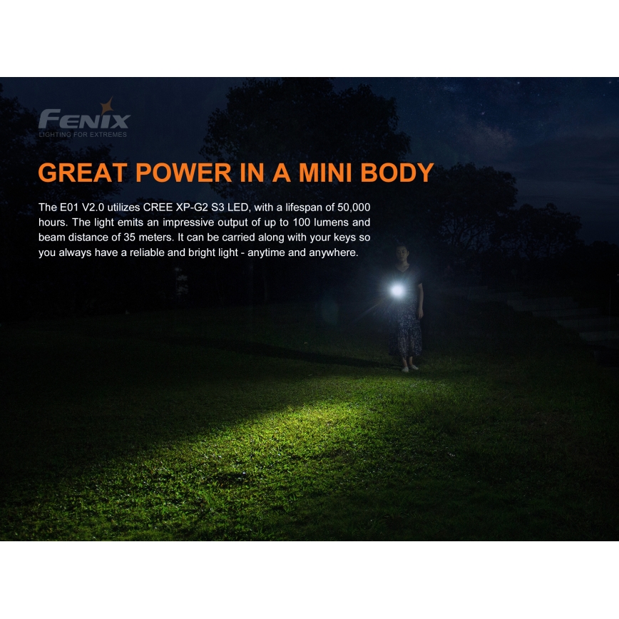 Fenix E01V20BLC - LED Fick lampa  LED/1xAAA IP68 100 lm 25 h
