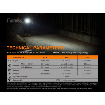 Fenix E01V20BLC - LED Fick lampa  LED/1xAAA IP68 100 lm 25 h