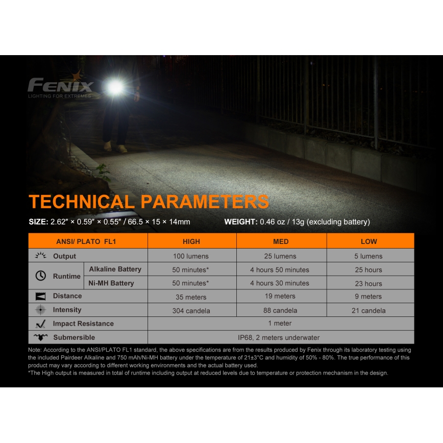 Fenix E01V20BLC - LED Fick lampa  LED/1xAAA IP68 100 lm 25 h