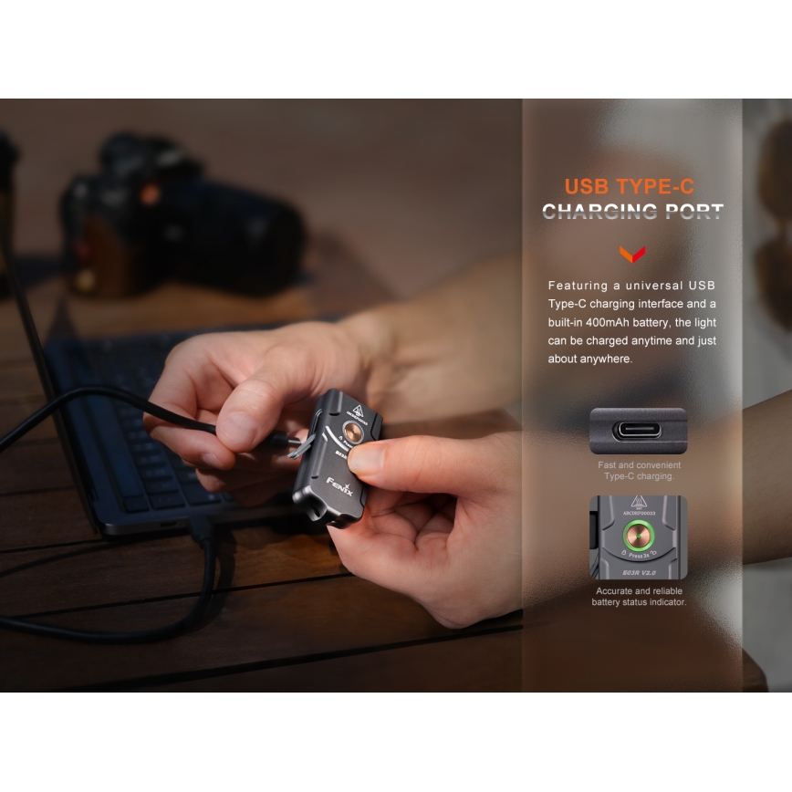 Fenix E03RV20GREY - LED uppladdningsbar ficklampa LED/USB IP66 500 lm 30 h