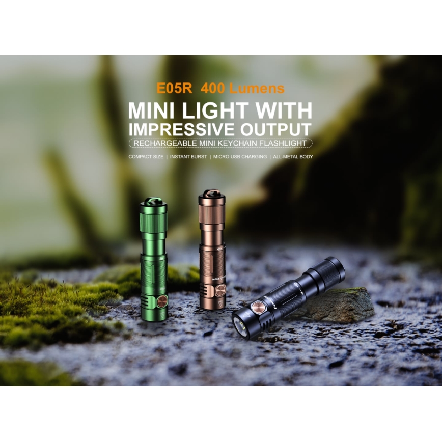 Fenix E05RBLC - LED laddningsbar Fick lampa  LED/USB IP68 400 lm 30 h