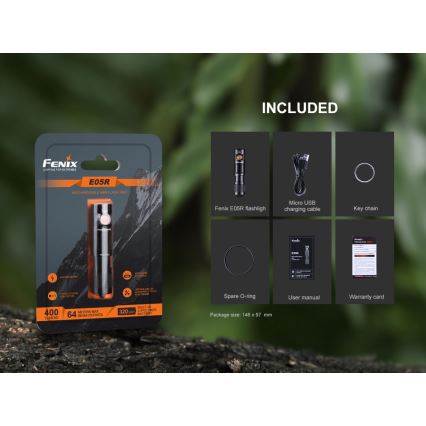 Fenix E05RBLC - LED laddningsbar Fick lampa  LED/USB IP68 400 lm 30 h