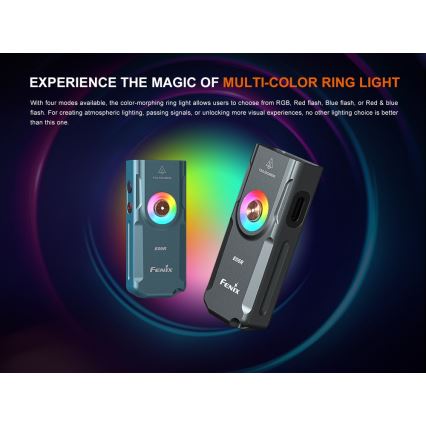 Fenix E06RGRY - LED Ljusreglerad uppladdningsbar ficklampa UV LED/USB IP66 700 glansig 60 h grå
