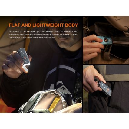 Fenix E06RGRY - LED Ljusreglerad uppladdningsbar ficklampa UV LED/USB IP66 700 glansig 60 h grå