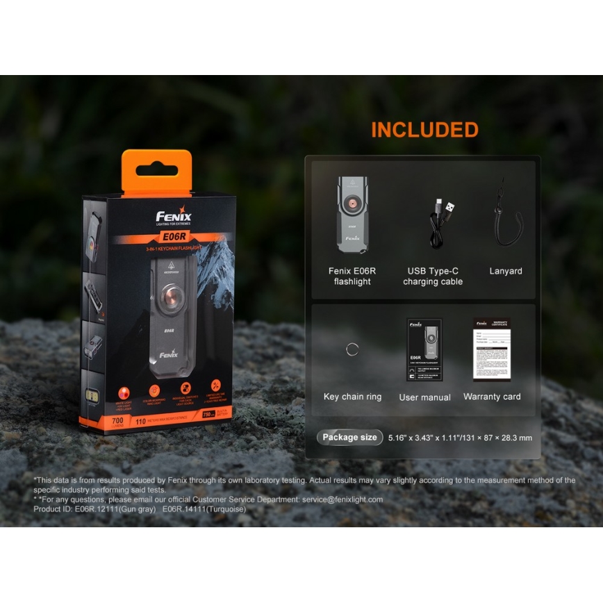 Fenix E06RGRY - LED Ljusreglerad uppladdningsbar ficklampa UV LED/USB IP66 700 glansig 60 h grå
